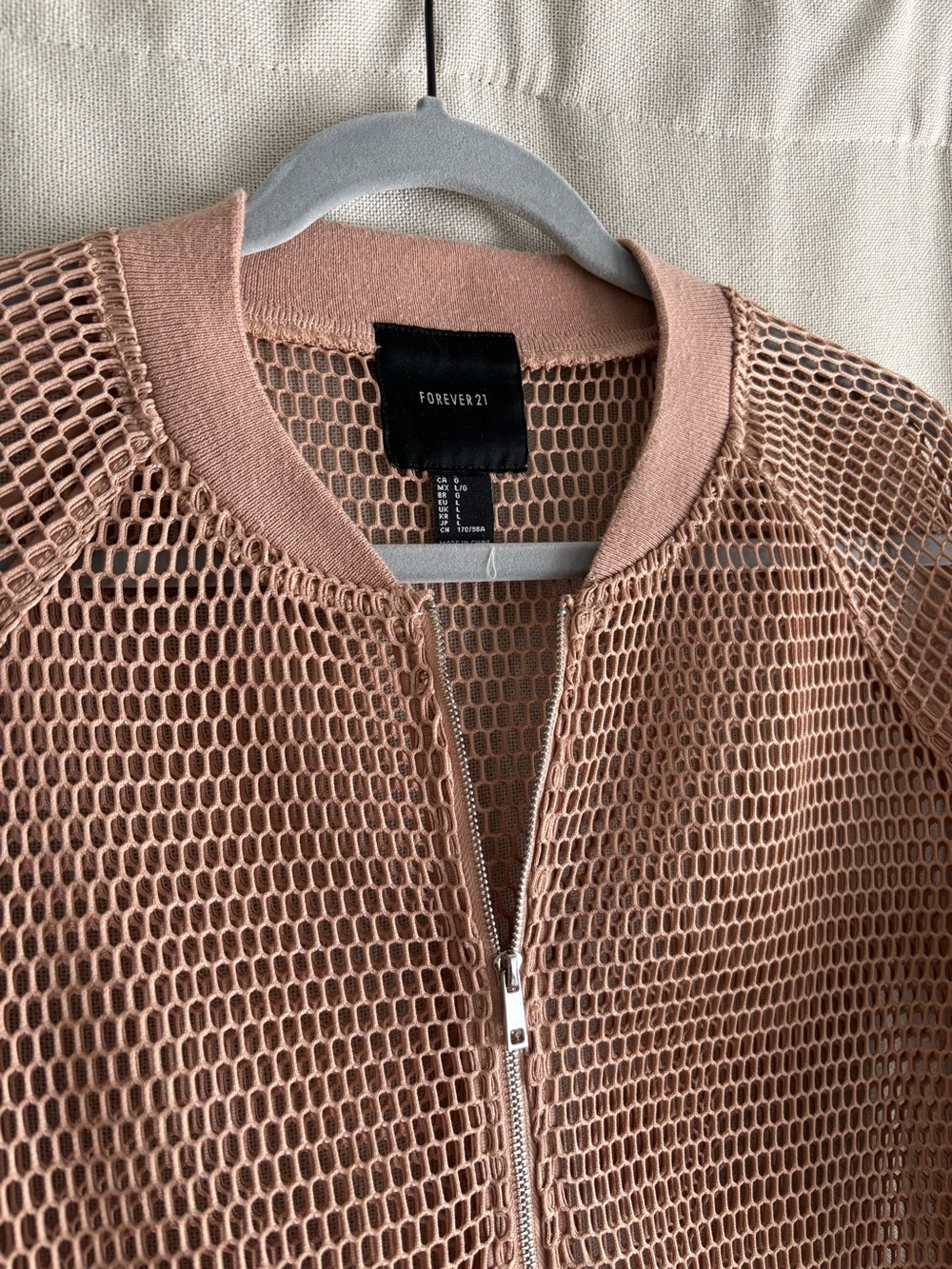 Salmon Pink Mesh Bomber Jacket